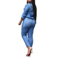 thumbnail image 4 of Brilliant Long Sleeve Jumpsuit Plus Size Jumpsuit Women Cowboy Casual Deep V-Neck Long Sleeves Bandage Elastic Waist Jumpsuits clearance clothes under $25.00, 4 of 9