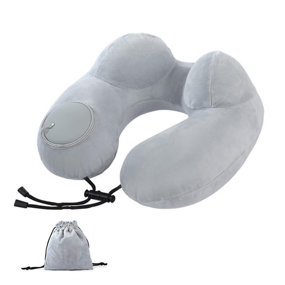 Inflatable Neck Pillow for Travel, Velvet Cover with Press-to-Inflate & 3s Deflation, 360 Ergonomic Cervical Support, Airplane, Car, Office Pillow