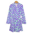 thumbnail image 4 of Leopard Print Pattern in Mint Green, Purple And White Night Robe Long Sleeve V Neck Robe With Belt Women's Sleepwear Dresses, 4 of 9