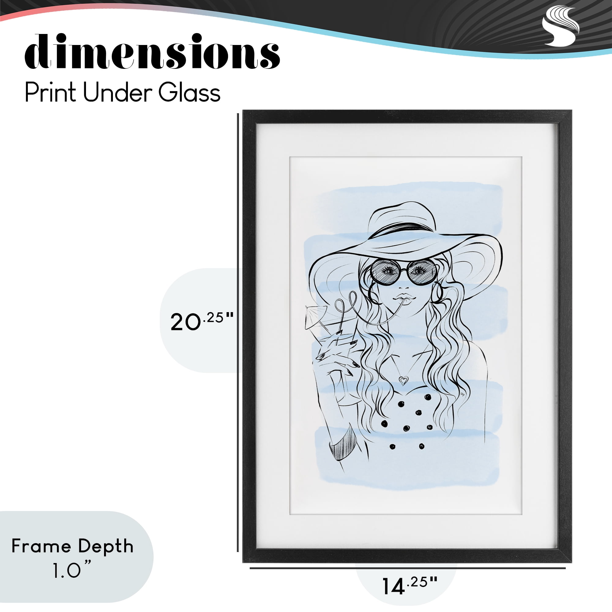 Stupell Industries Sipping Drink Girl in Sun Hat Black Framed Print Under Glass, design by Martina Pavlova