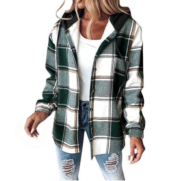 AOIROE Fall Coats for Women 2025,Mens Jacket,Plaid Shacket Jacket Women,Shirt Jacket Women,Coats for Women Trendy,Women Flannel Shirts,Fall Jackets for Women 2025,Green,S