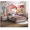 thumbnail image 4 of Bonito cabecero de cuero rosa, cama individual, cama para niños, muebles de diseño de princesa, cama individual, marco de madera, 4 of 4