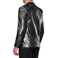 thumbnail image 3 of INSPIRE CHIC Men's Suit Shimmering Blazer Peak Lapel Double-Breast Regular Fit Party Style Blazers 2XL Black, 3 of 5