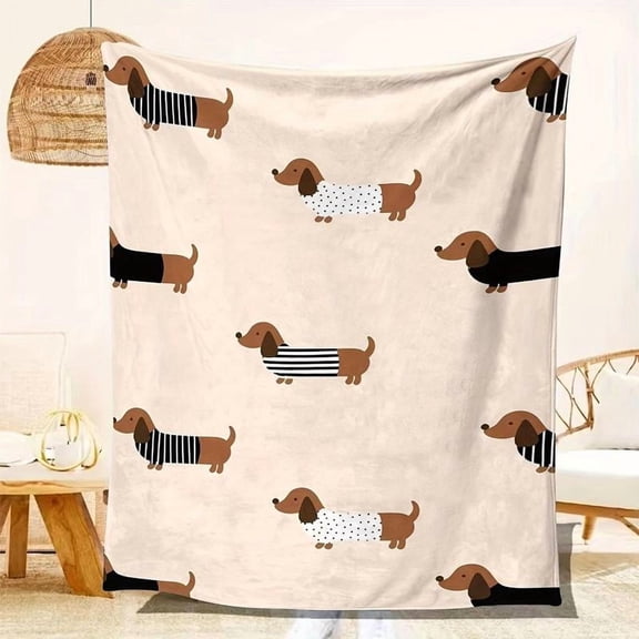 Dachshund Pattern Blanket, Soft Comfortable Warm Throw, Air-conditioned Room Blanket, Warm Nap Blanket for Home & Office & Travel