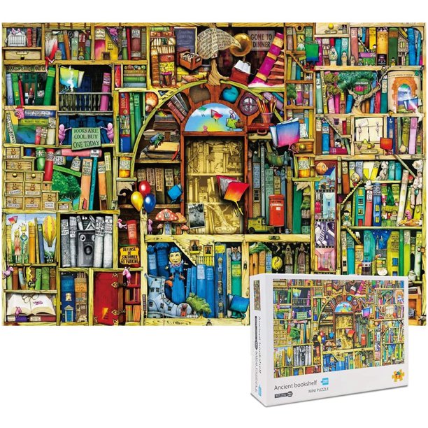 1000 Pieces Mini Jigsaw Puzzle for Kids and Adult,Ancient Bookshelf Jigsaw Puzzle Finished Size