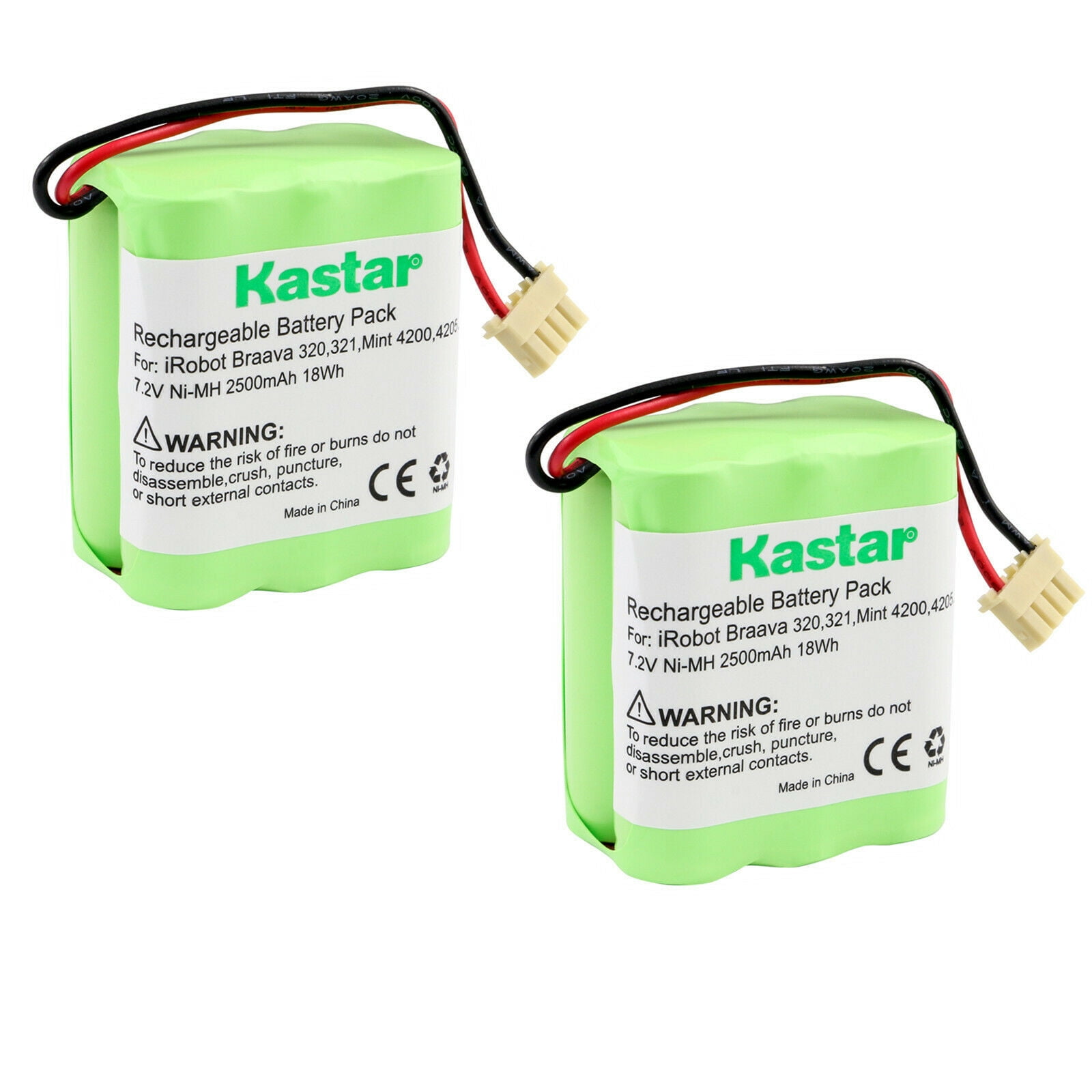 Kastar 2-Pack Battery Ni-MH 7.2V 2500mAh, Replacement for iRobot Braava 320, Braava 321, Mint 4200, Mint 4205, 4408927, Automatic Floor Cleaner 4000, Plus 5000, GPRHC152M073, Dirt Devil EVO M678