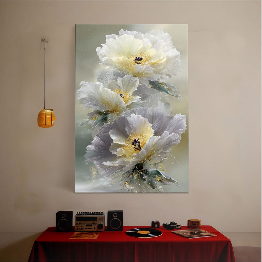 1pc Elegant White and Gray Peony Canvas Wall Art, Framed Decor room hanging Wall Picture Decor for Home Gifts, Ideal for living room, bathroom, bedroom, kitchen wall art decor canvas wall art