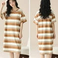 thumbnail image 3 of WMTBSRSW Striped Nightgowns for Women Comfy Cotton Oversized T Shirt Dress Loose Casual Short Sleeve Crewneck Sleep Dress Long Sleepwear, 3 of 7