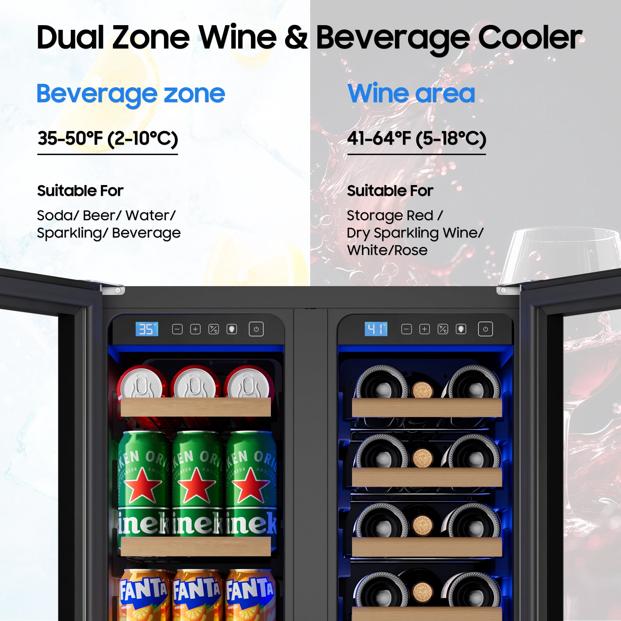 AVAHUM 24 Inch 21-Bottle & 88-Can Dual Zone Wine and Beverage Refrigerator, Under Counter Built-In Fridge, Round Handle