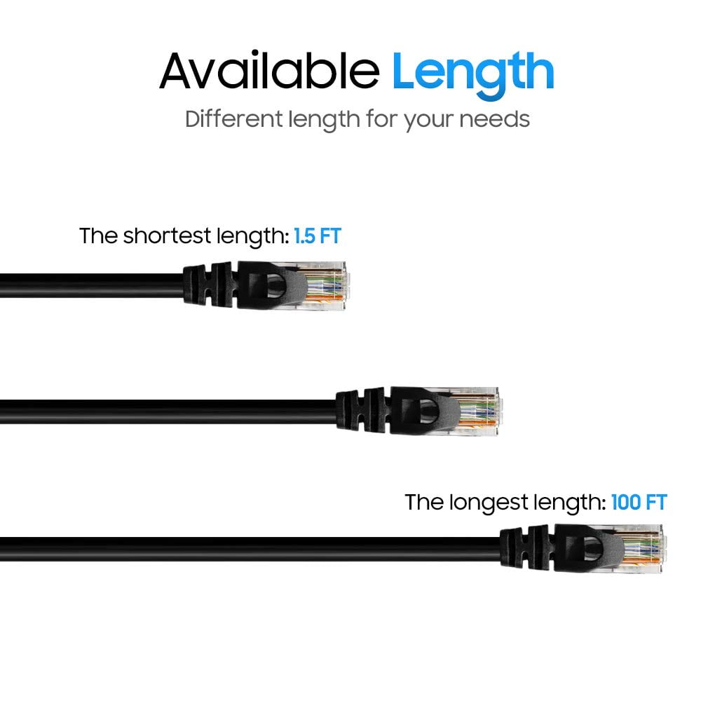 Cmple - 50 Pack Cat 6 Ethernet Cable 1.5 ft 10Gbps Internet Cables with RJ45 Connectors 550MHz Cat6 Patch Cord for Computer, WiFi Router, Modem - Black