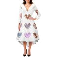 thumbnail image 4 of Womens Valentines Dresses Fashion V Neck Long Sleeve Dress Cute Love Heart Loose Casual Dresses Purple M, 4 of 5