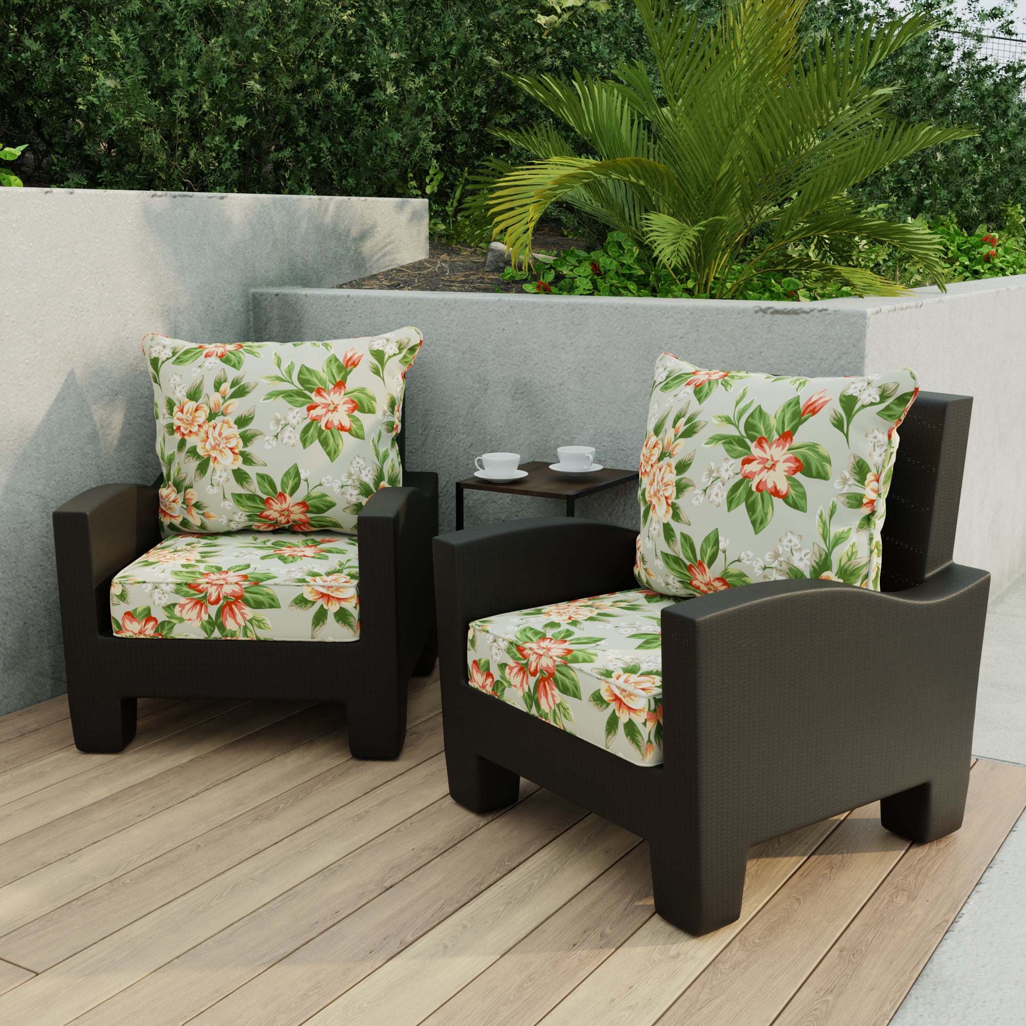 Jordan Manufacturing 46.5" x 24" Tori Cedar Grey Floral Rectangular Outdoor Deep Seat Chair Cushion Set with Welt