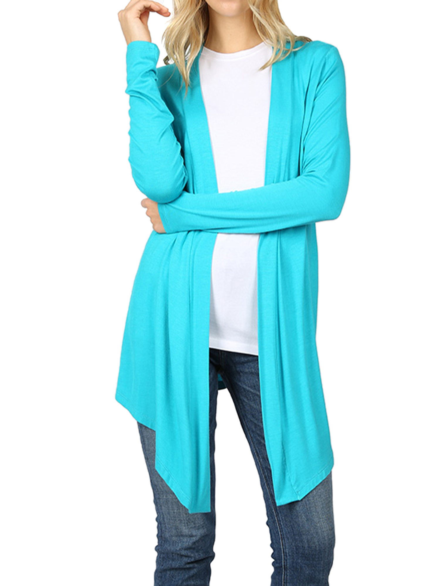 Women & Plus Draped Open Front Long Sleeve Flowy Light Cardigan (Ice ...