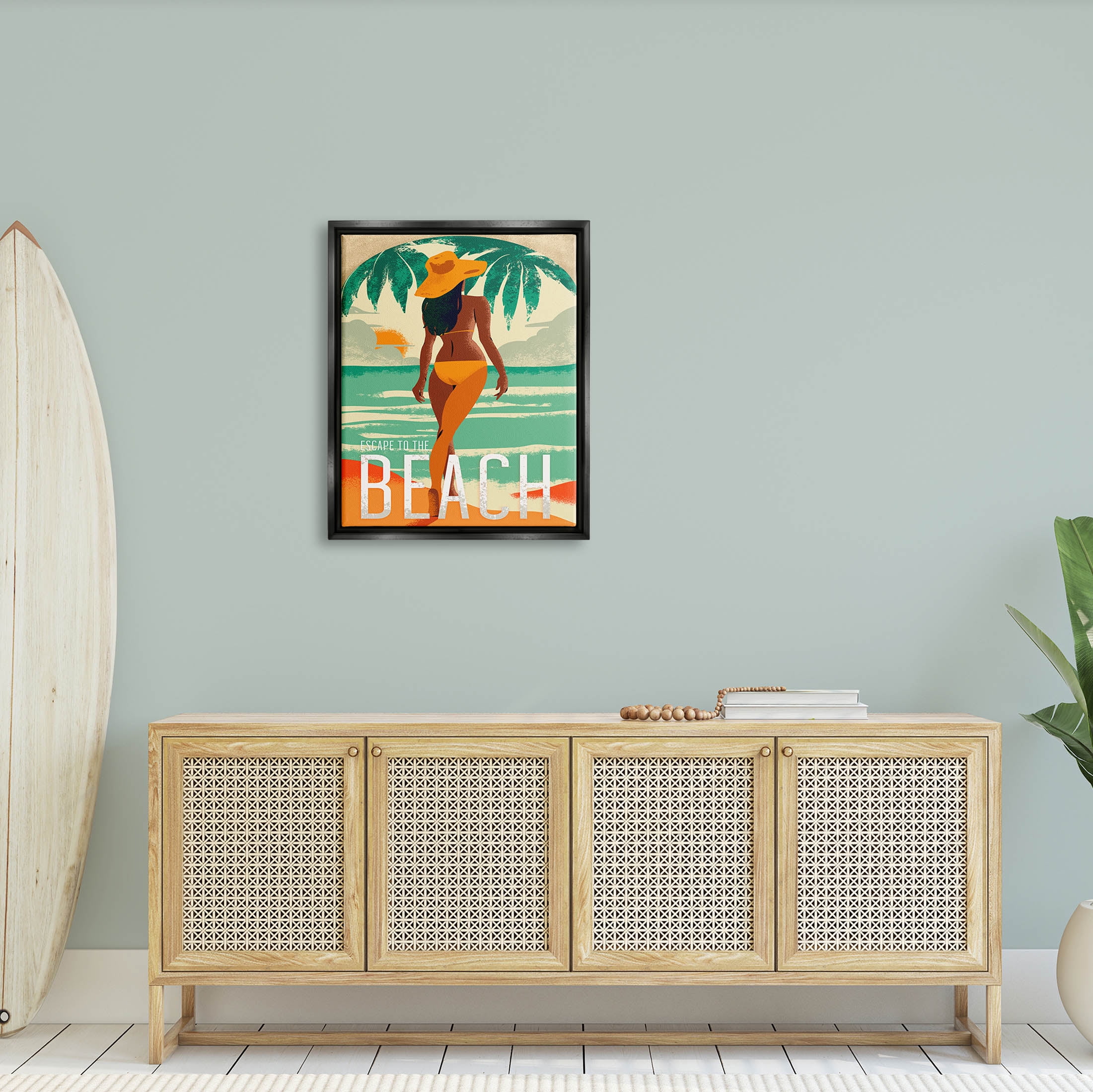Stupell Industries Escape to Beach Vacation Graphic Art Jet Black Floating Framed Canvas Print Wall Art, Design by Ziwei Li
