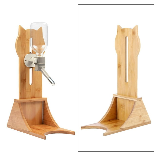 Wooden Pet Cat Water Feeder Rack Small Dog Water Fountain Frame Adjustable Water