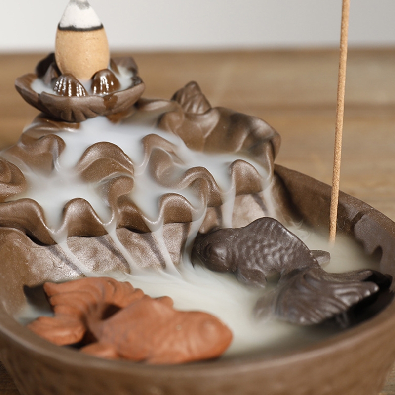 Fish Lotus Backflow Incense for Burner Chinese Censer Holder Zen Buddhist Crafts