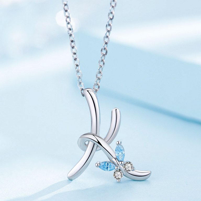 STORYJEWELLERY Initial Necklace For Women - Dainty Blue Letter Pendant, 925 Sterling Silver, 18K Gold Plated