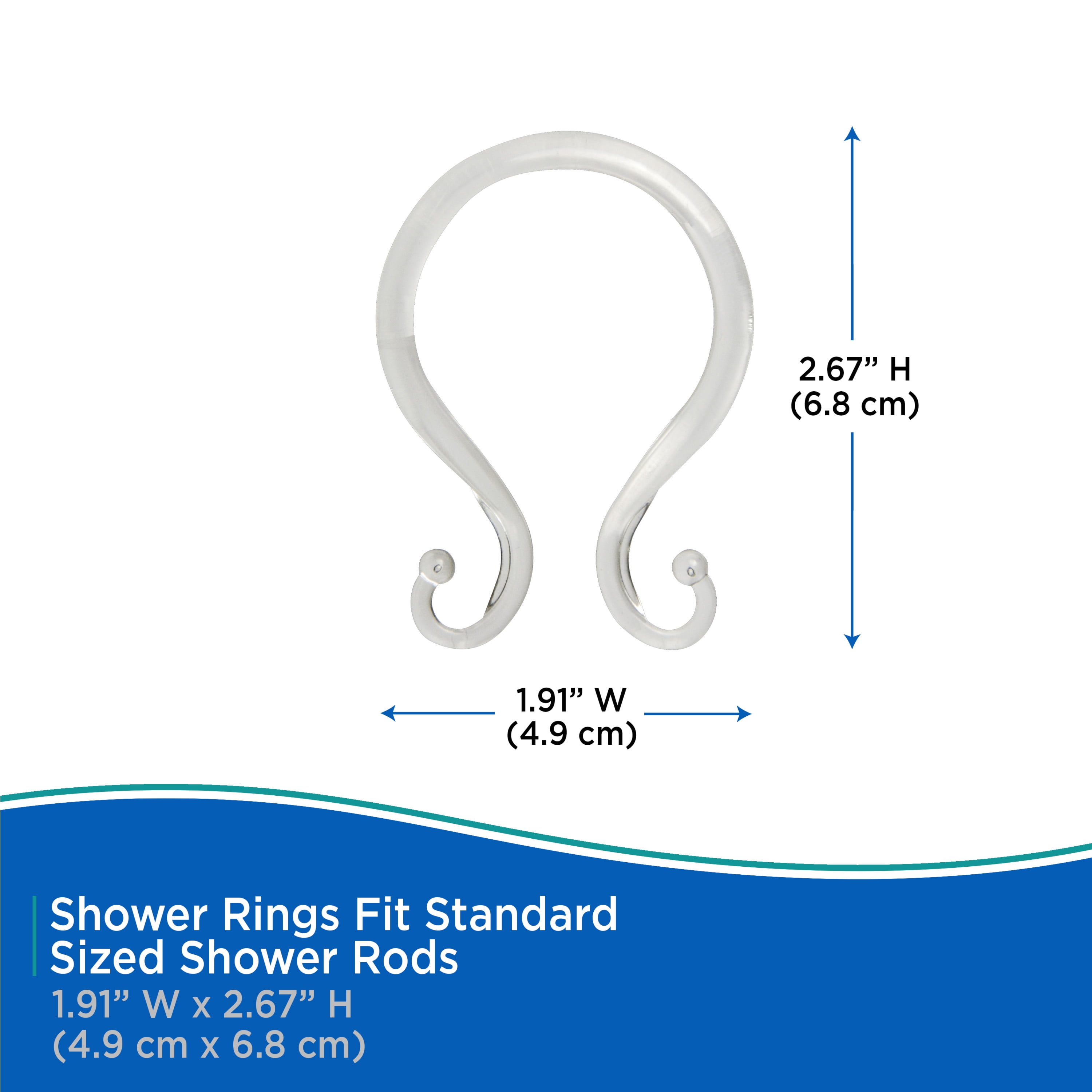 (2 pack) Kenney Rust-Proof Plastic Shower Curtain Double Hooks, Set of 12, Clear