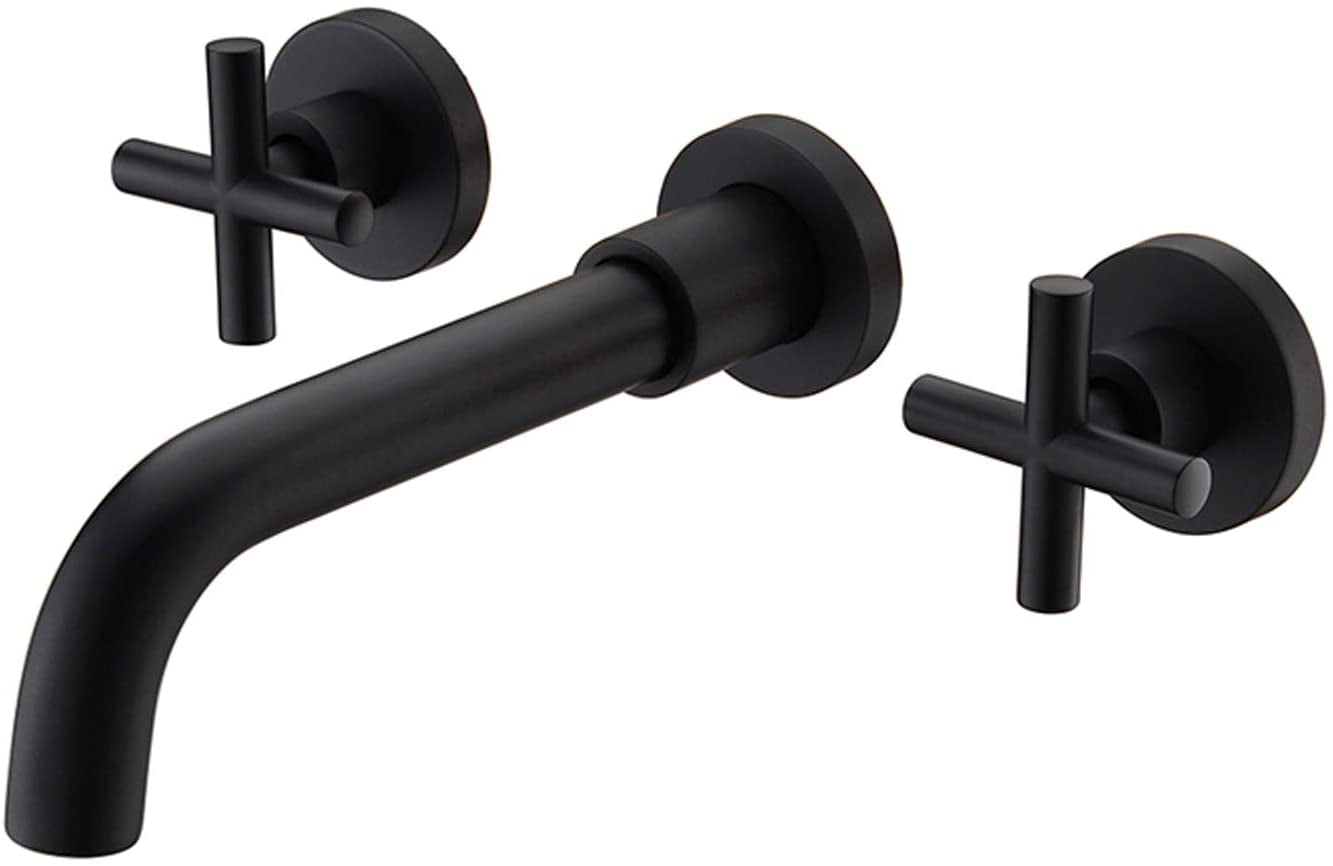 Wall Mounted Matte Black Basin Faucet Bathroom Sink Mixer In-Wall Spout Tap Set 