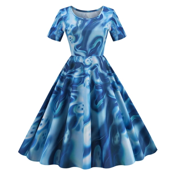 Vestidos Para Mujer , Moda Informal, Manga Corta, Cuello Redondo, Hasta La Rodilla, Vestido Ajustado Estampado Para Mujer Odeerbi ODB145913