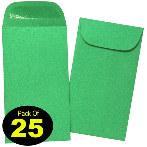 Green Coin Envelopes 4163, 3-1/8 x 5-1/2", Size 5-1/2, 24 Lb., Pack of 25