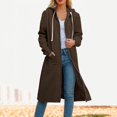 thumbnail image 2 of Luwomo Leisure Jackets for Womens Loose Fit Long Sleeve Hooded Zippered Long Cardigan Sweatershirt Coat Blouses Coffee,2XL, 2 of 9