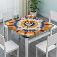 thumbnail image 3 of Orange Purple Blue Tie Dye Mandala Pattern Square Fitted Tablecloth with Elastic Edge,Square Table Cover,Washable Elastic Table Cover for Home Kitchen Party Decor 34"x34", 3 of 6