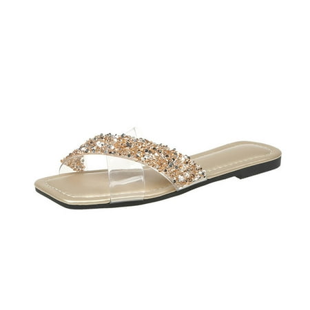

FAVIPT Summer Sandals for Women 2023 Clearance Sandals for Women Causal Summer Cross Rhinestones Clear Flat Flip Flop Open Toe Slide-on Summer Sandal Slipper 2023 Beach Sandals