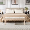thumbnail image 6 of French Vintage Tufted Bedroom Bench with Carved Wood Legs, 47.2-Inch Linen Upholstered Ottoman for End of Bed and Living Room, Cream, 6 of 10