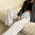 thumbnail image 5 of Business Office Slacks Dress Pants For Women Elegant High Rise Pleated Wide Leg Pant Ladies Button Closure Flowy Suit Pant Lightweight Straight Trousers, 5 of 6