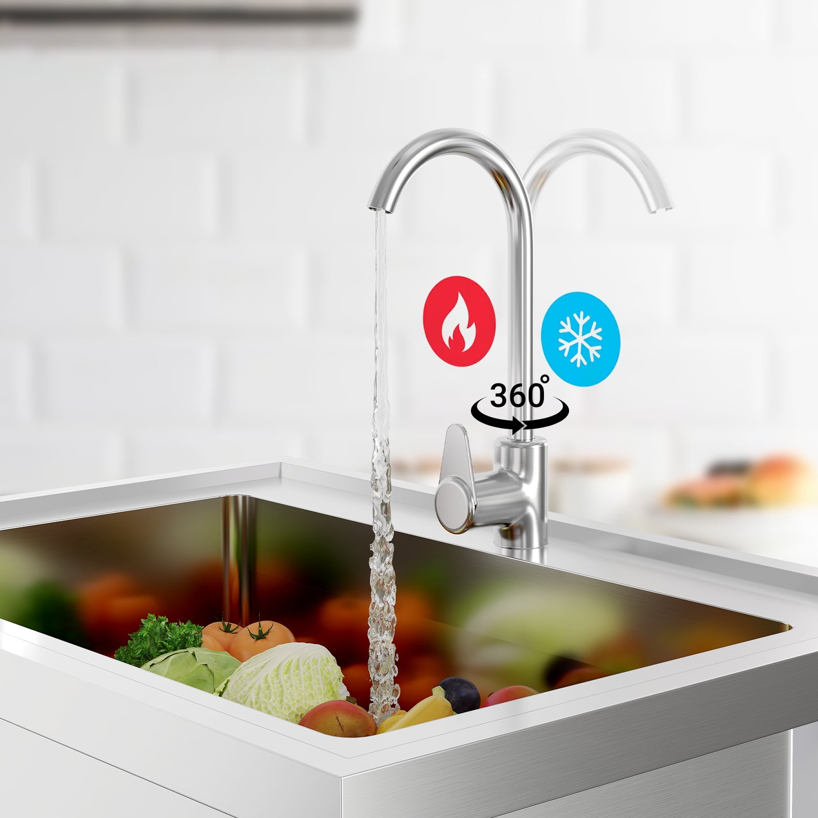 Stainless Steel Utility Sink, 39 Inch Single Bowl Free Standing Sink with Workbench, Faucet & Hot & Cold Water Plumbing for Laundry Room, Kitchen, Garage, Workshop, Outdoor Use, Heavy-Duty