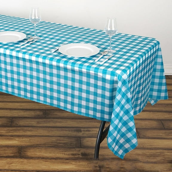 Efavormart Buffalo Plaid Tablecloth | 54" x 108" White/Turquoise Rectangular Spill Proof Tablecloths | Disposable Checkered Plastic Vinyl Waterproof Tablecloths