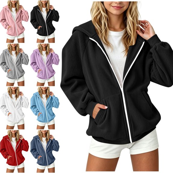 NAISIBABY Girl Zip-Up Hoodie Size 12-14, Solid Thicken Jackets Coat Hooded Sweatshirts Fashion Kids Clothes Black