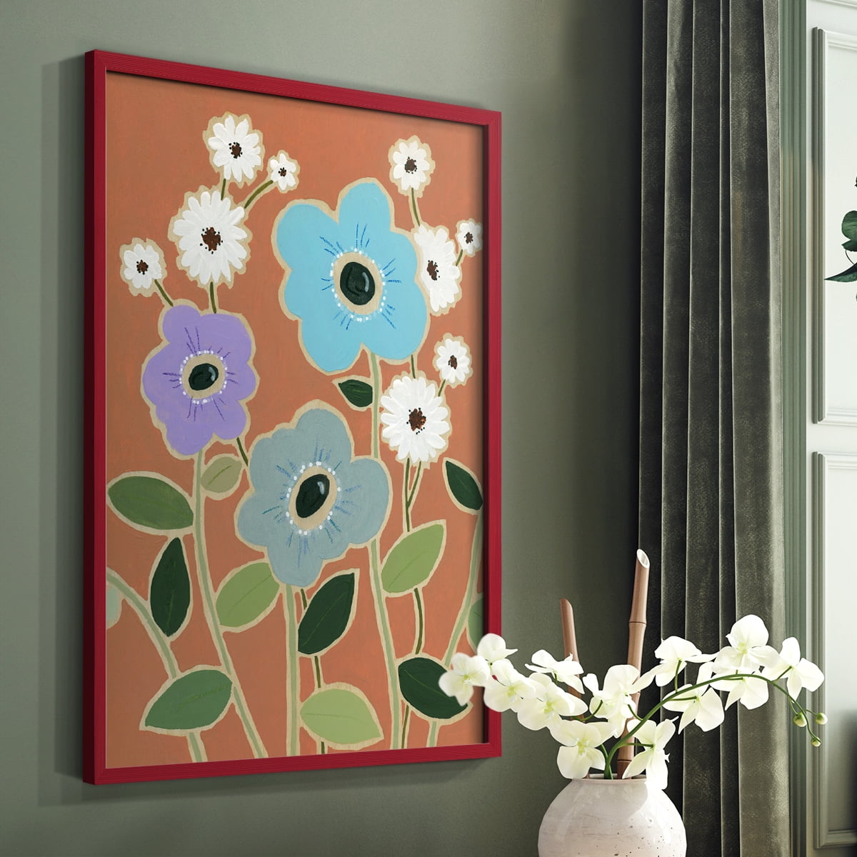 Woodblock Floral IV Framed Print - Solid Wood in Single Picture Frame Solid Wood 2 Framed Print