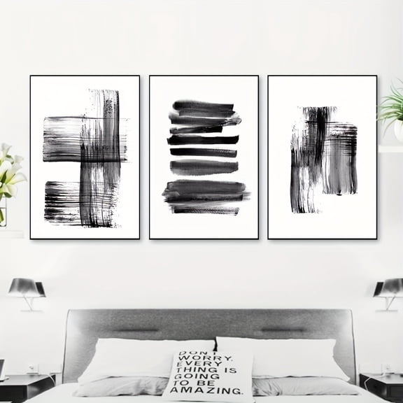 3pcs/set Frameless Abstract Brush Strokes Black And White Ink Canvas Printing Paintings Posters Wall Art Pictures For Living Room Home Decoration, No Frame