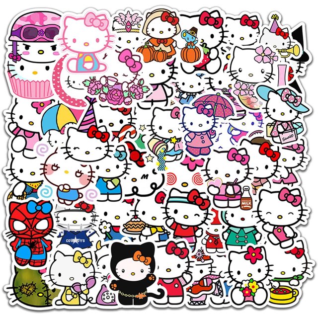 Pegatinas HUOGUO Hello Kitty Kitty, blancas, impermeables, 50 unidades