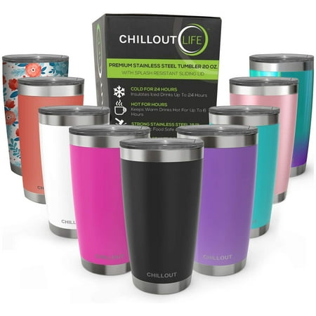 

CHILLOUT LIFE Stainless Steel Tumbler with Lid & Gift Box - 20 oz - Double Wall Vacuum Insulated Travel Coffee Mug with Splash Proof Slid Lid - Black Powder Coated Tumbler
