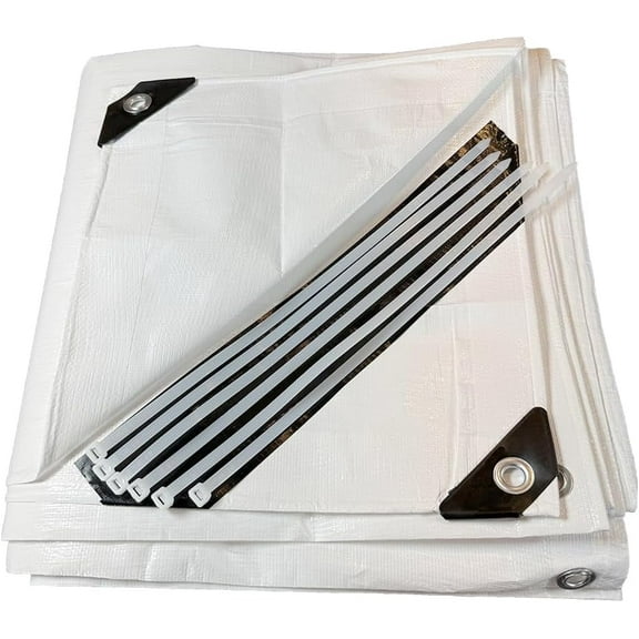 Heavy Duty White Poly Tarp 10' X 20' (10 Mil) - Tough - Durable- Waterproof-Good for Canopy-Tent-RV Cover and Versatile Material
