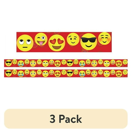 (3 pack) Charles Leonard Emoji Theme Magnetic Borders/Trims, Rectangle Cut, 24' per Pack, 2 Packs