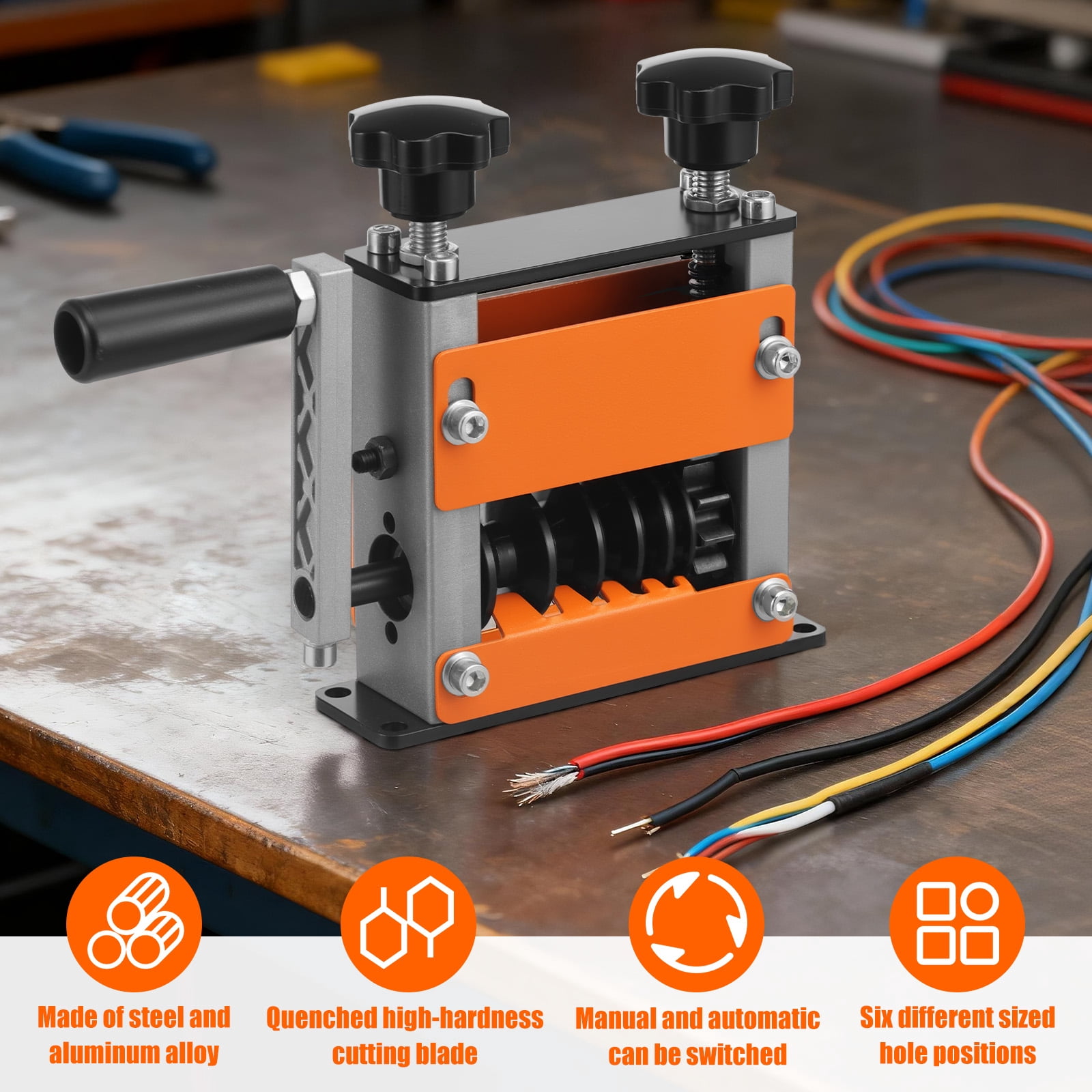 TMWEFUSC Hand Crank Wire Stripper Drill Driven Cable Stripper Machine Adjustable Manual Copper Cable Peeler Tool with 6 Feeding Hole for Scrap Wire