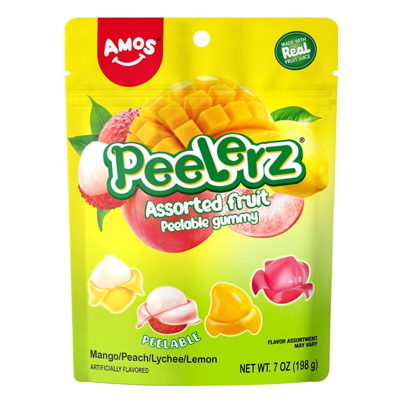 AMOS Peelerz Variety Pack Peelable Gummy Candy, Gluten, Milk and Nut Free, 7 oz Bag