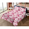 thumbnail image 4 of Ambesonne Floral Fitted & Flat Sheet with Shams 4 Pcs Set, Camellia Flowers Retro Art, Queen, Dark Pink White and Blush, 4 of 5