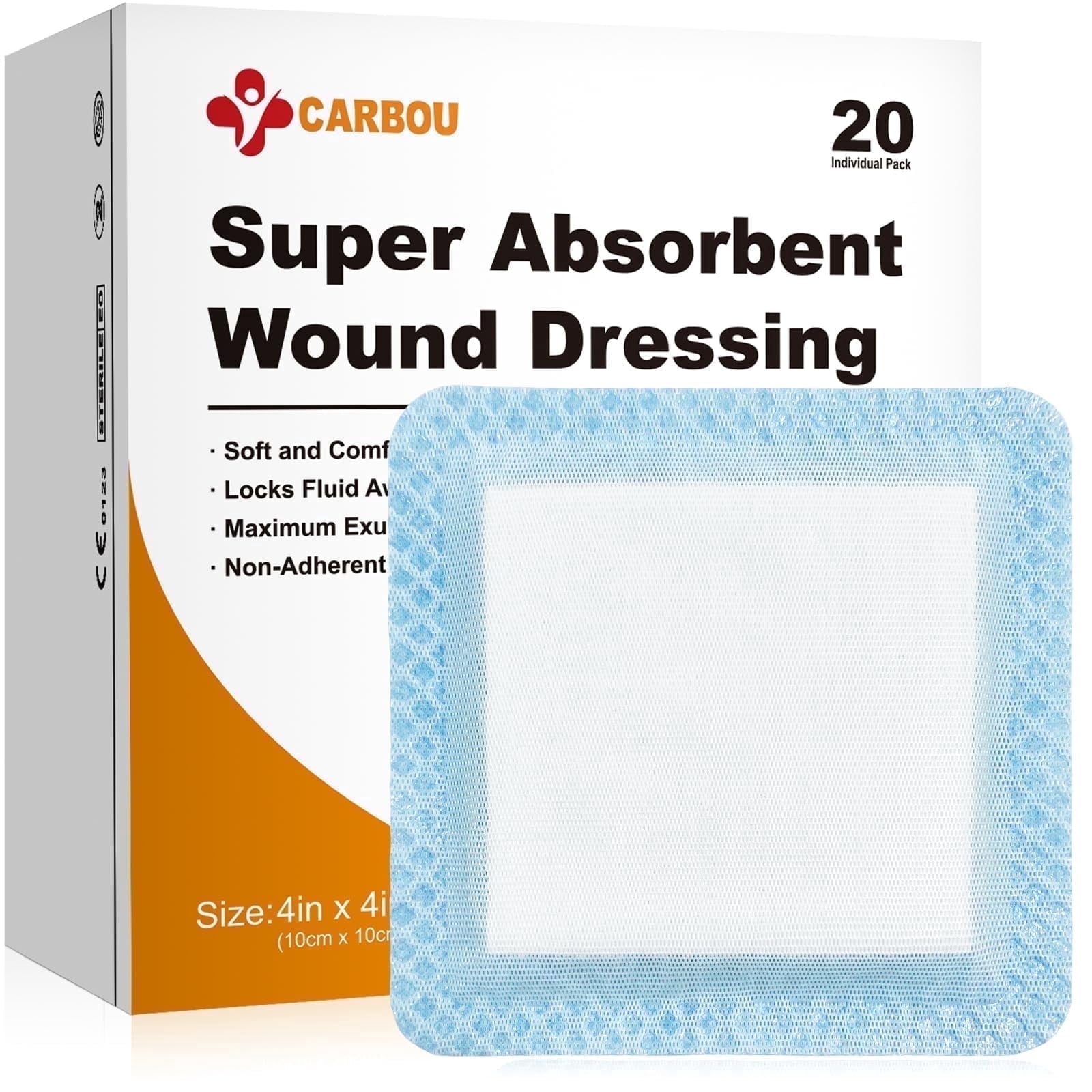 Carbou 4"x 4" Super Absorbent Wound Dressing Pads, 20pcs Non Adhesive Absorbent Bandages for Wound Care