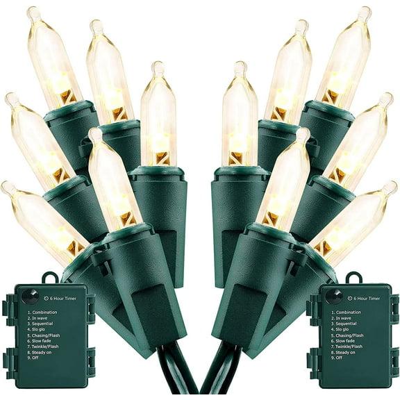 MASHANG Christmas Lights 18FT 50 LED Battery Operated String Lights Detachable Mini Lights for LED String Lights for Xmas Tree Wreath Home Garland Holiday Decor Christmas Ddecoratios,Warm White,2pack