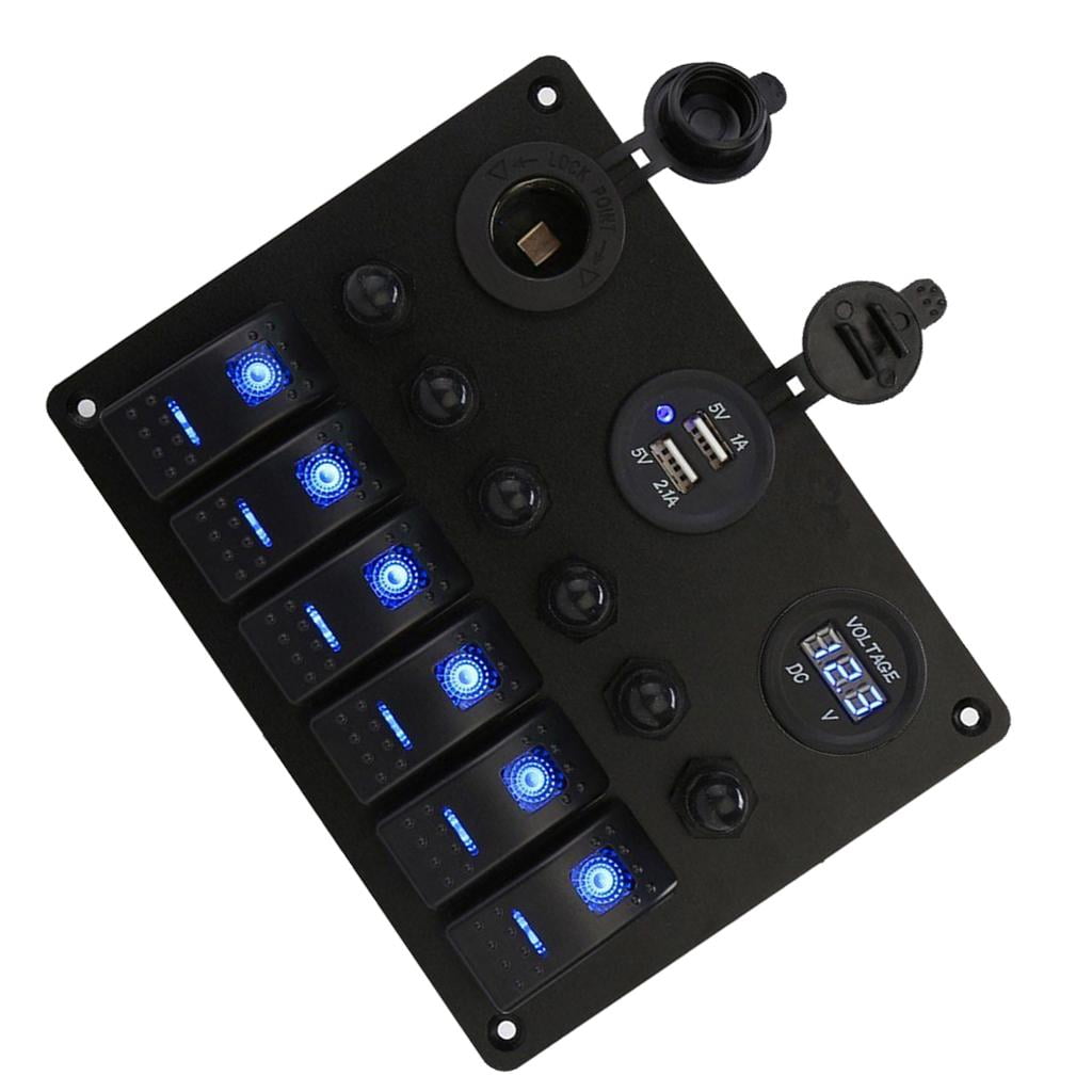Wzmzjy 6 Gang Rocker Switch Panel For RV Marine Car Vehicles Truck Boat, 12-24V Digital