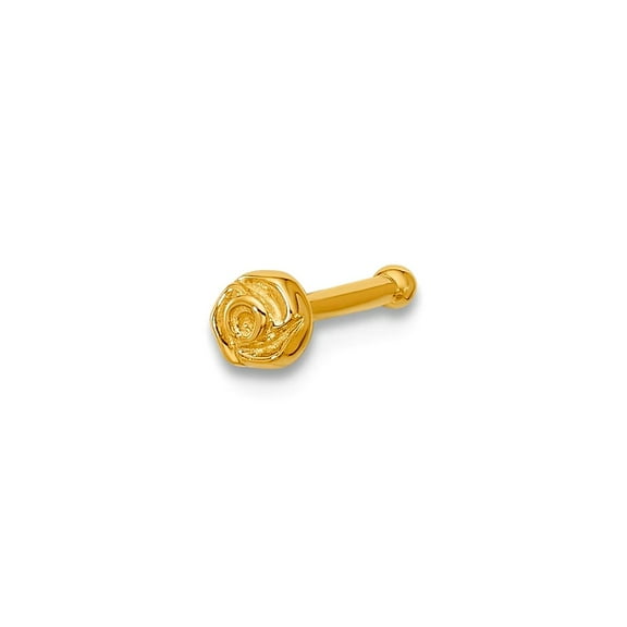 14k Solid Yellow Gold 20 Gauge Polished Rose Nose Stud 10.8mm Long Body Piercing Stud for Women