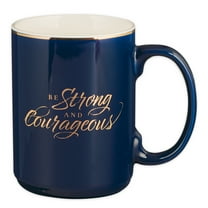Christian Art Gifts Large Ceramic Inspirational Coffee & Tea Scripture Mug for Men & Women: Strong & Courageous Encouraging Gold Bible Verse, Sturdy Non-toxic Lead/Cadmium-free Cup, Navy Blue, 14 oz.