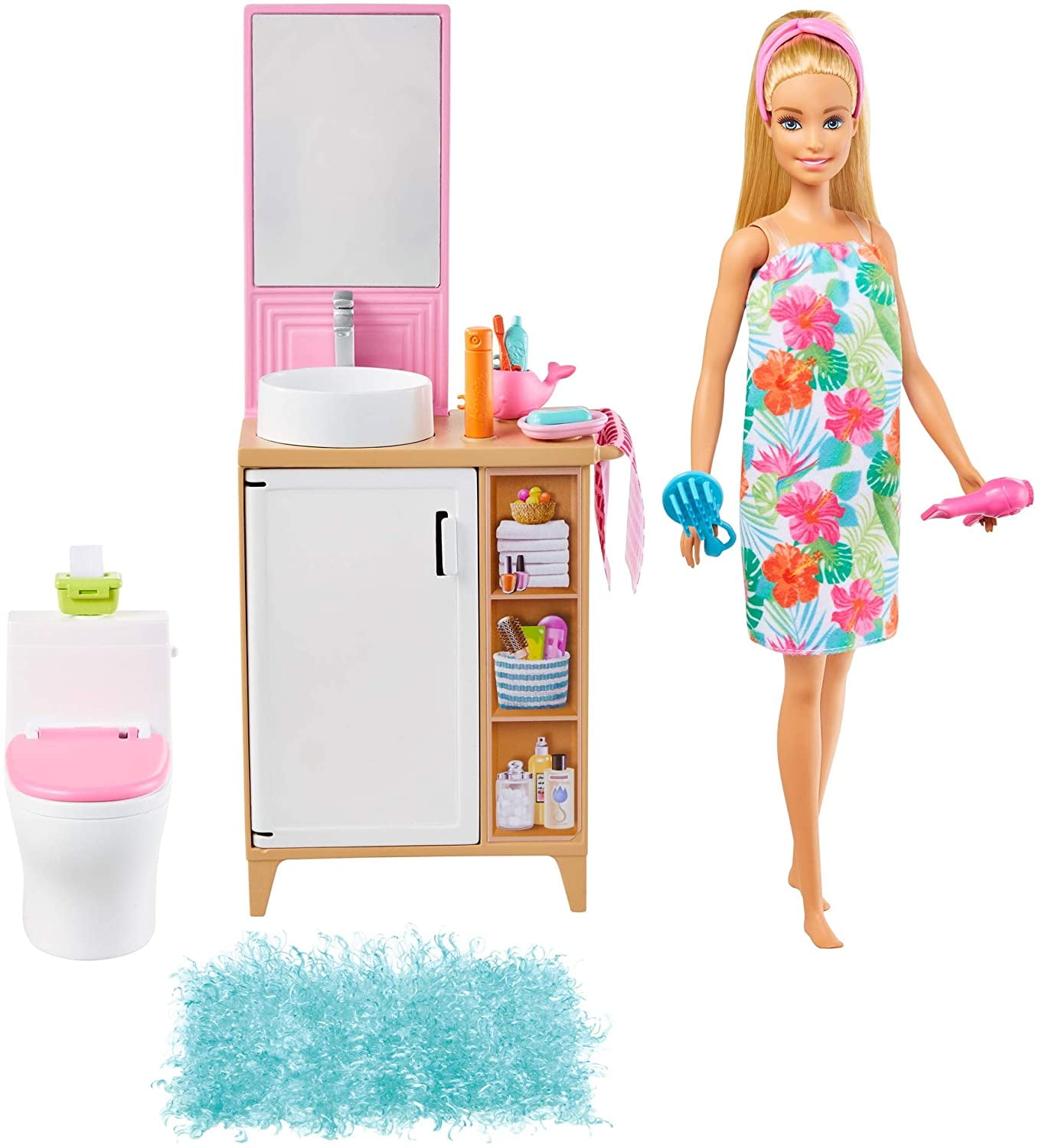 Barbie Doll and Bathroom Furniture Playset (11.5-inch Blonde), Vanity