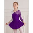 thumbnail image 4 of Yhong Kids Girls Long Sleeves Glitter Rhinestone Figure Skating Dress Dance Performance Costume Purple 14, 4 of 7