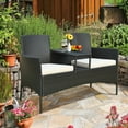 thumbnail image 2 of Gymax Patented Cushioned Rattan Wicker Patio Conversation Set w/ Loveseat Table Mix Brown, 2 of 10